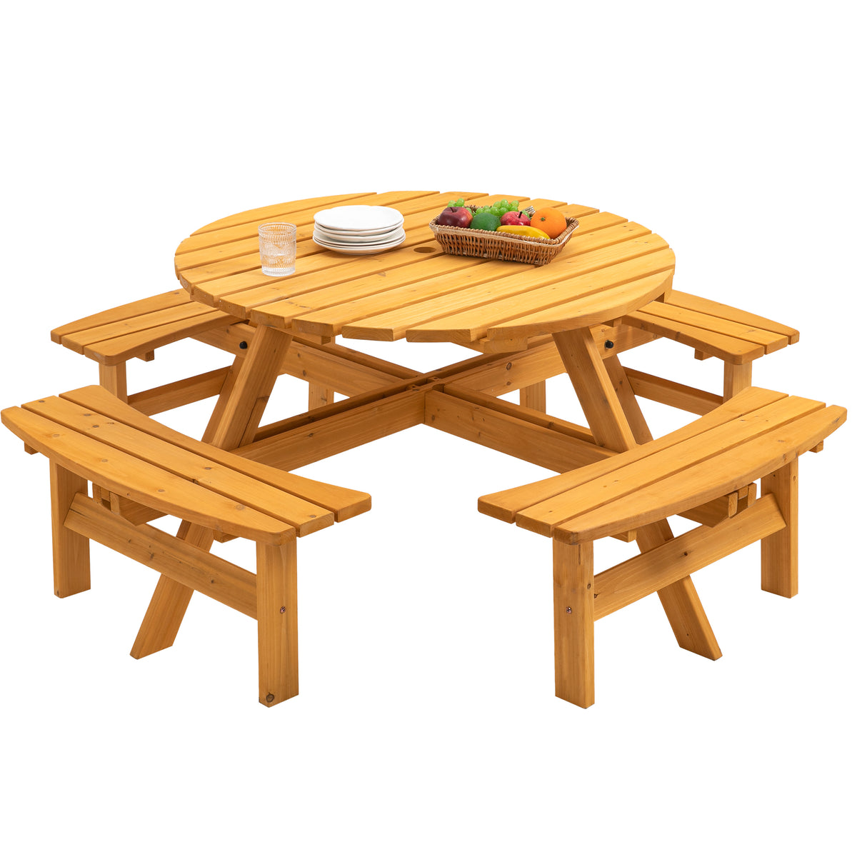 Natural Solid Wood Picnic Table, 70.1 in Wide