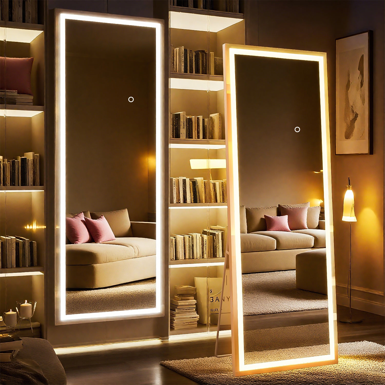 64x21 LED Full Length Mirror, Dimmable Lighting, Black