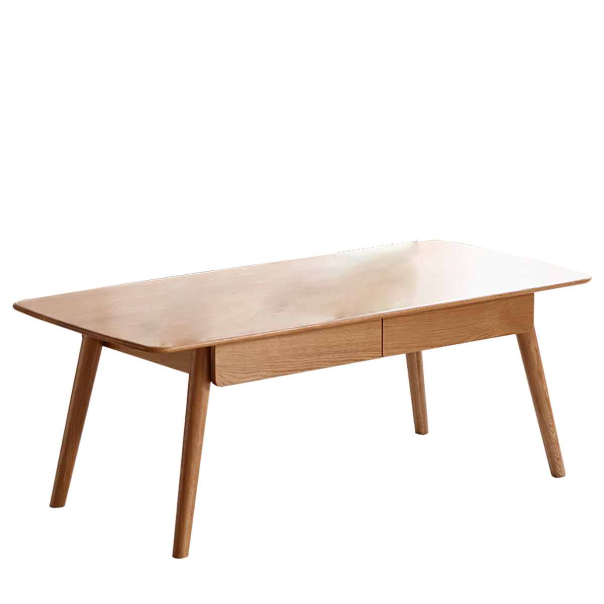 Oak Solid Wood Mid-Century Rectangular Coffee Table with Drawers, 47.2 in