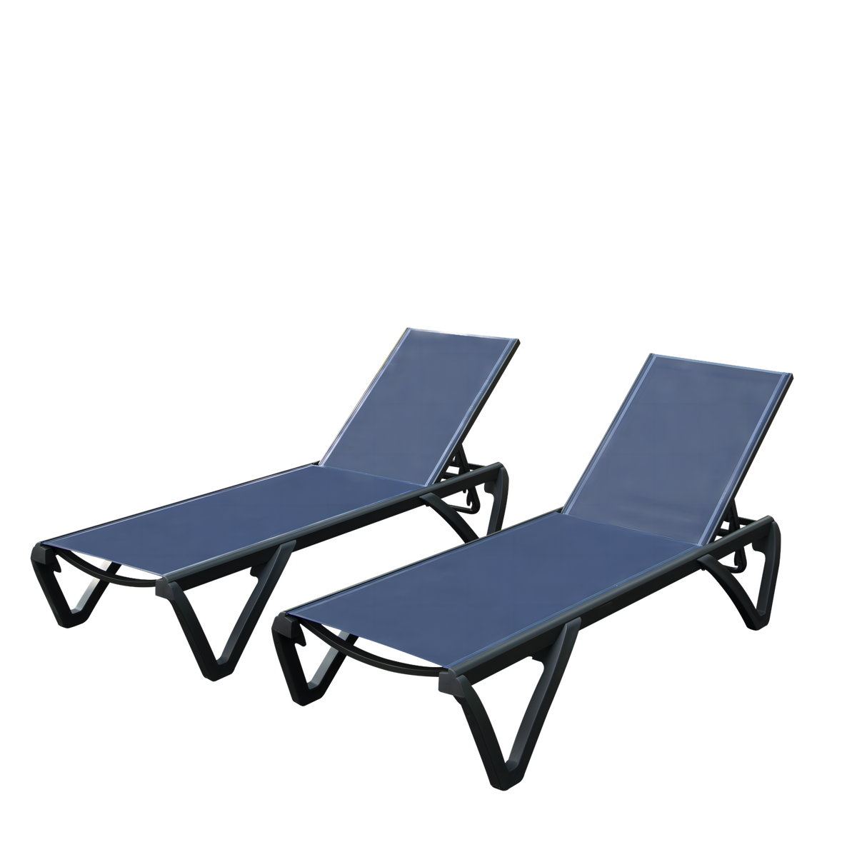 Navy Blue Aluminum Adjustable Outdoor Chaise Lounge, Set of 2