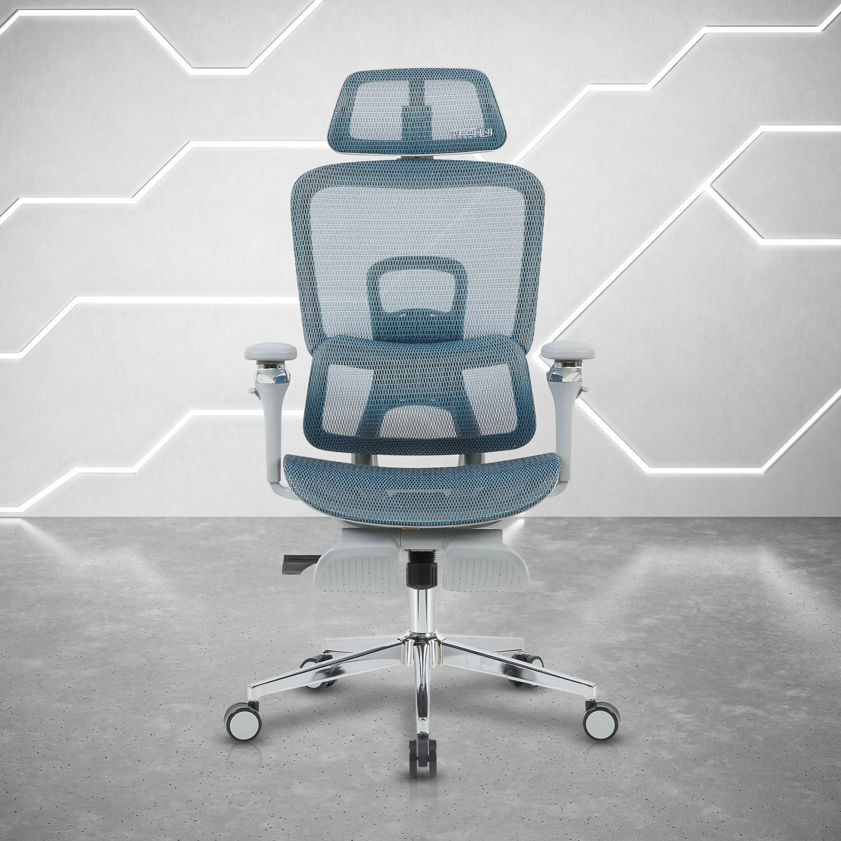 Teal Mesh Office Chair, Footrest, Reclining, 300 lb