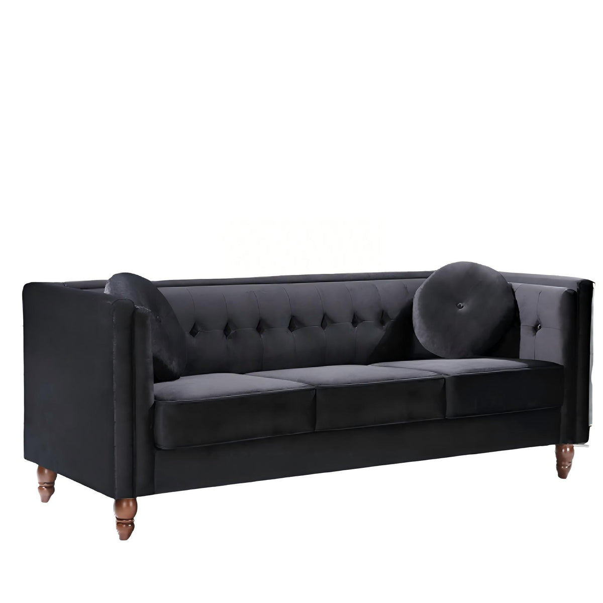 Black Velvet 3-Seat Chesterfield Sofa, 80.7 in Wide