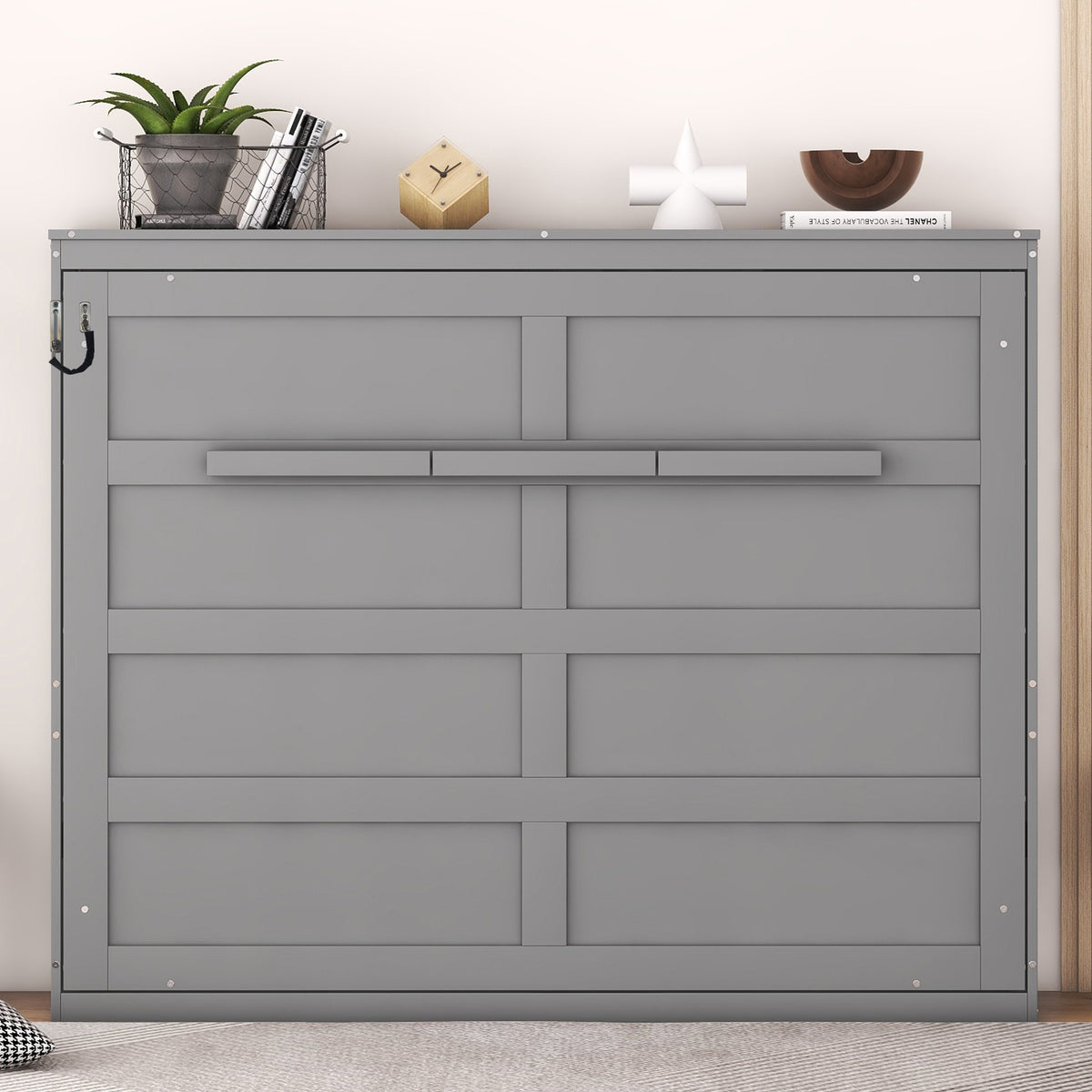 Full Size Murphy Bed with Storage Cabinet, Gray
