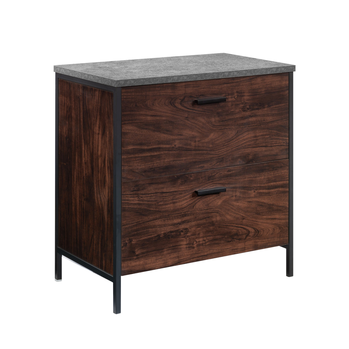 Industrial File Cabinet, 2 Drawers, Locking, 30.6 in Tall, Walnut