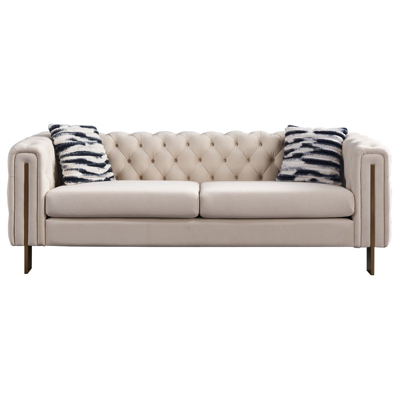 Cream Velvet 3-Seat Tufted Chesterfield Sofa, 84.3 in Wide