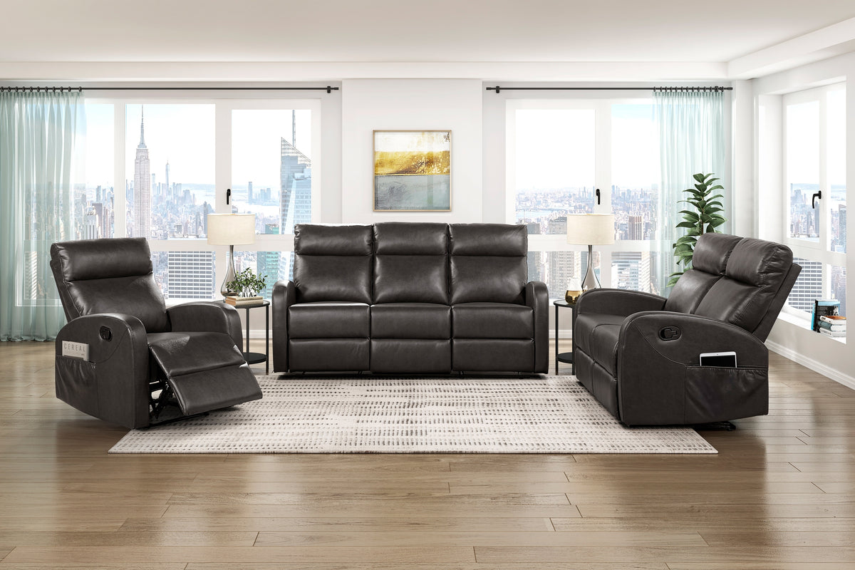Brown Vegan Leather 3-Piece Reclining Living Room Set