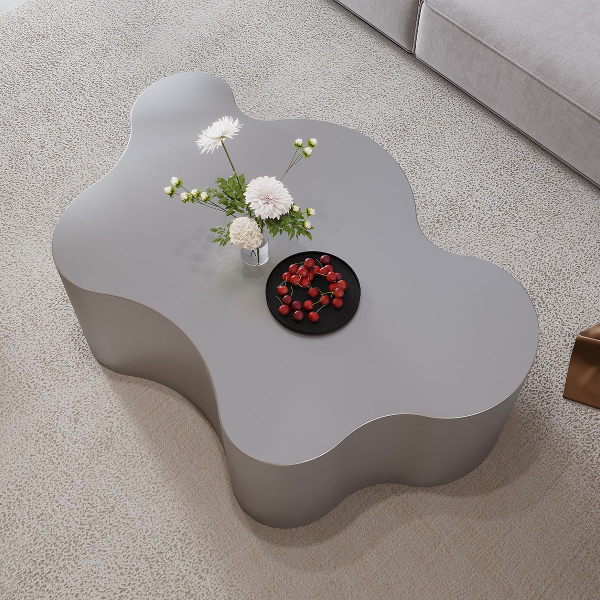 Silver Stainless Steel Organic-Shaped Coffee Table, 39.4 in