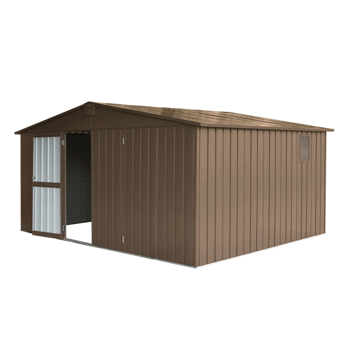 11x12.5 ft Brown Metal Storage Shed with Window
