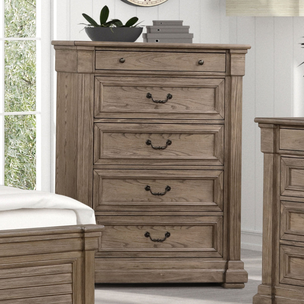 Tall Chest, 52 in Transitional Bedroom Storage, Gray