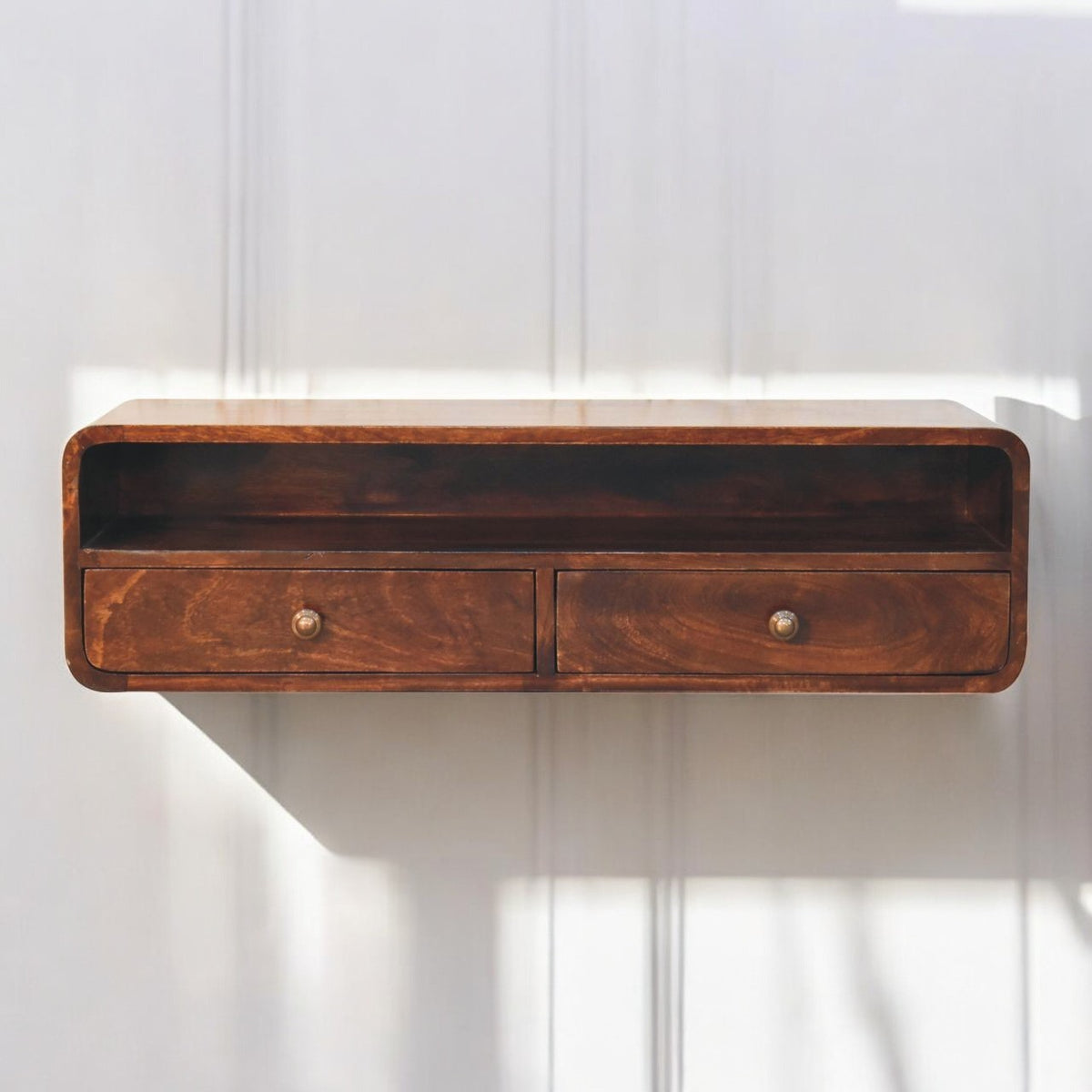 Solid Mango Desk, 2 Drawers, 35.4 in, Walnut