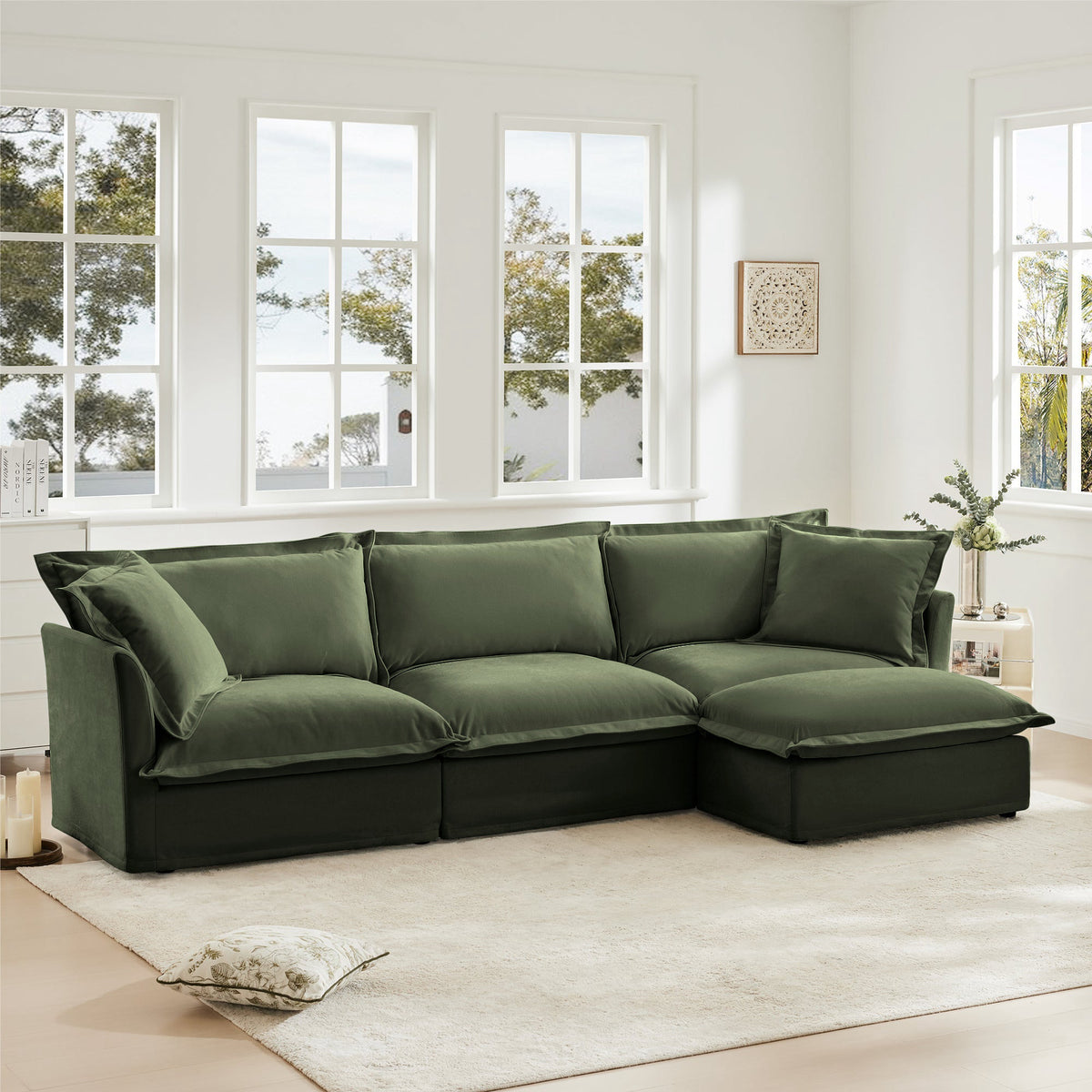 Fluffy 3-Seat Modular Sofa in Chenille Olive #OttOnly_1 #Fabric_Chenille Olive
