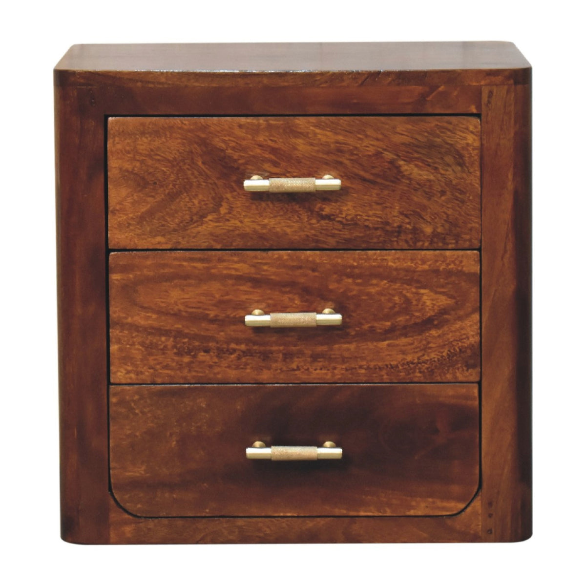 Chestnut Solid Mango Wood Low-Profile 3-Drawer Nightstand
