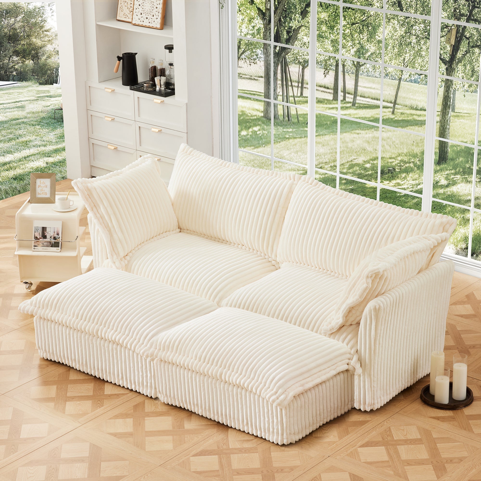 Fluffy 2-Seat Modular Sofa in Corduroy Cream #OttOnly_2 #Fabric_Corduroy Cream