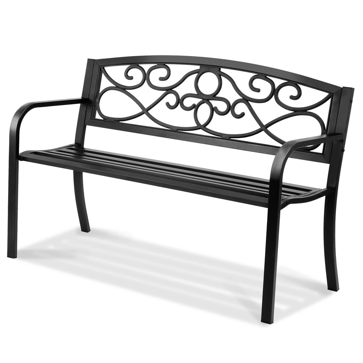 Black Metal Outdoor Bench, 50 in Wide, 32.2 in Tall