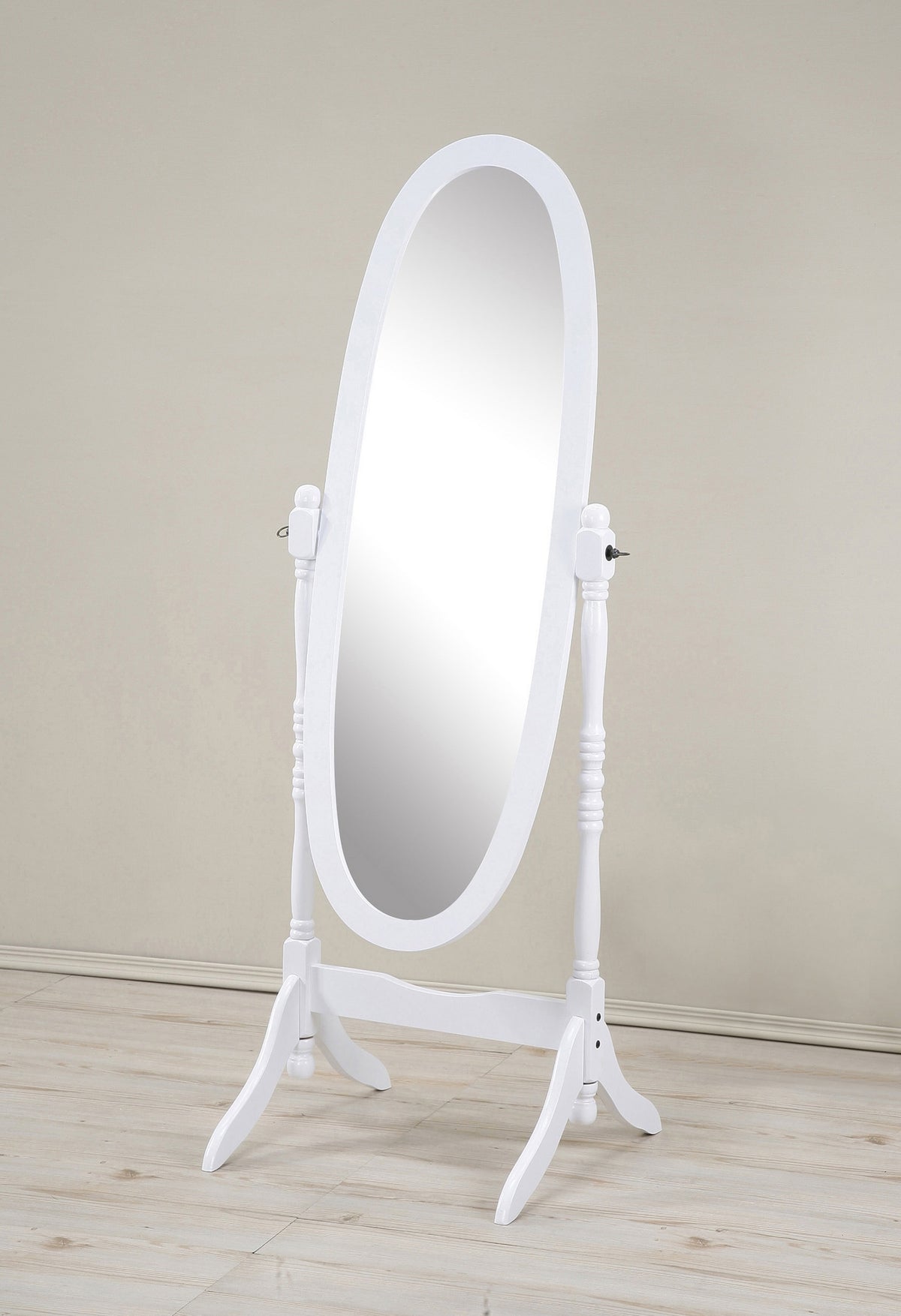 White Cheval Mirror, Oval Tilting Floor Mirror on Stand