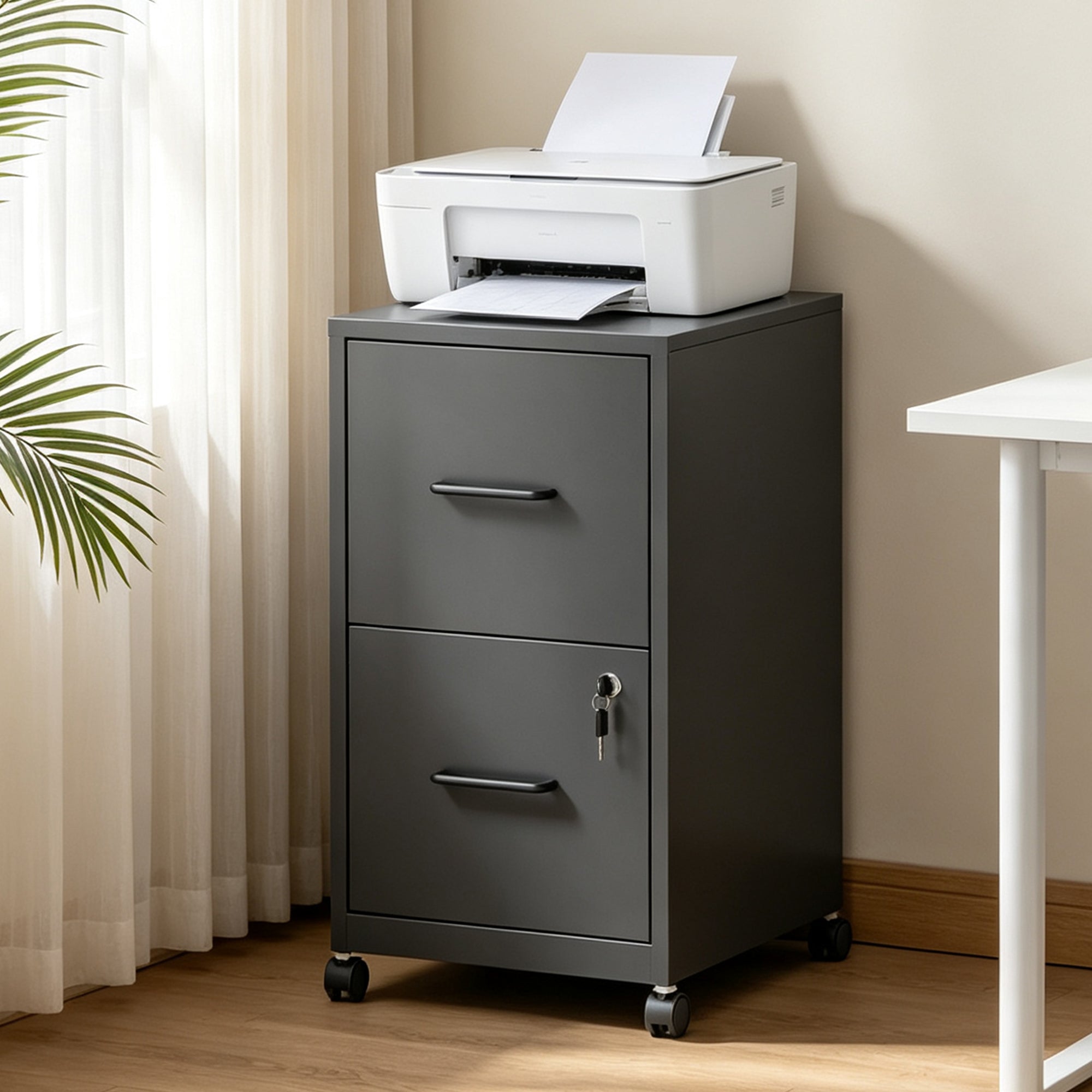 Rolling Metal File Cabinet, 2 Drawers, Locking, 25.6 in Tall