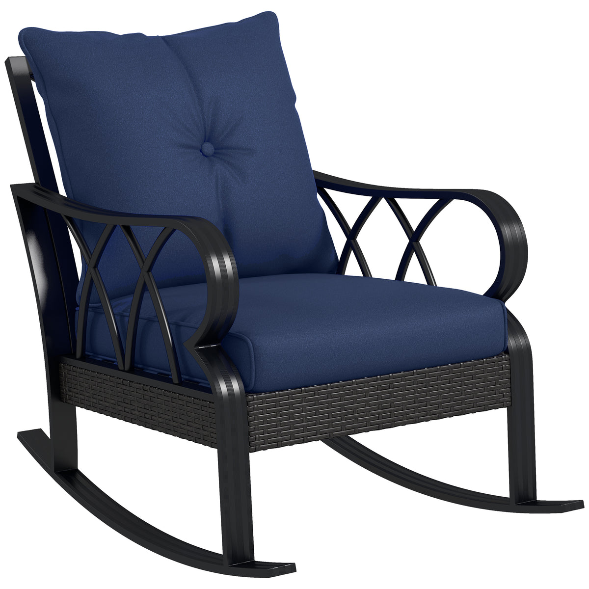 Blue Aluminum Outdoor Rocking Chair with Cushions