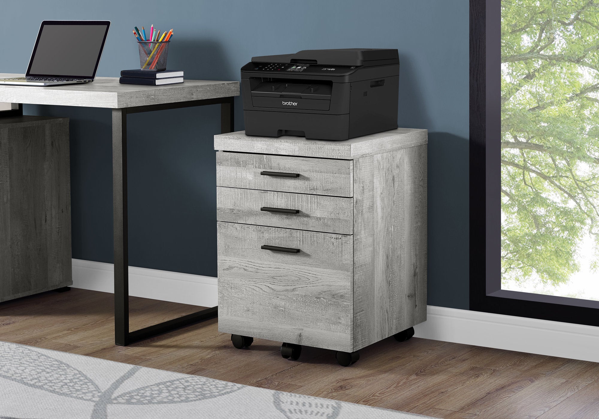 Contemporary Printer Stand, 3 Drawers, 25.3 in Tall, Gray