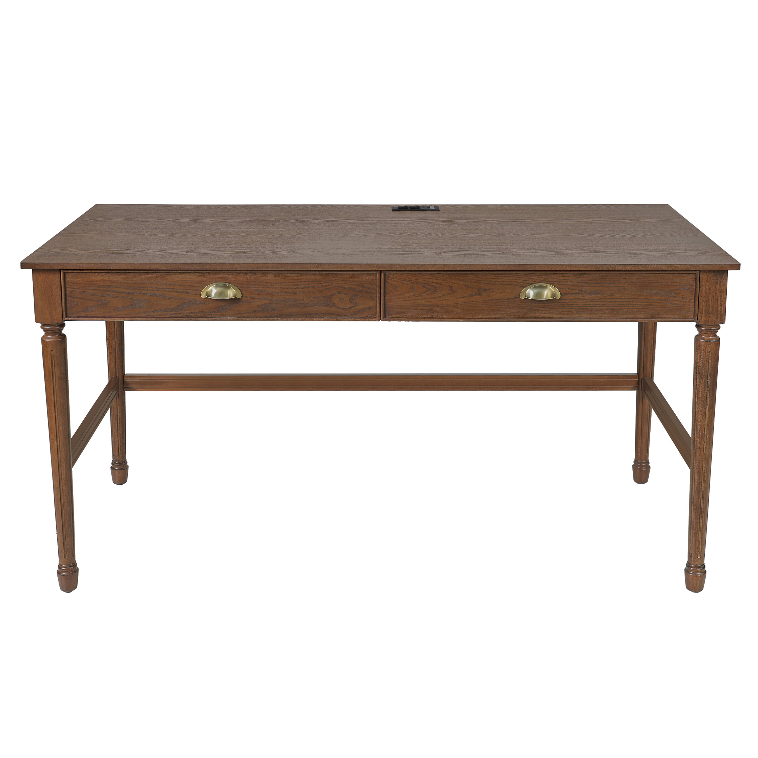 Modern Solid Wood Writing Desk with Charging Station, 60 in, Walnut