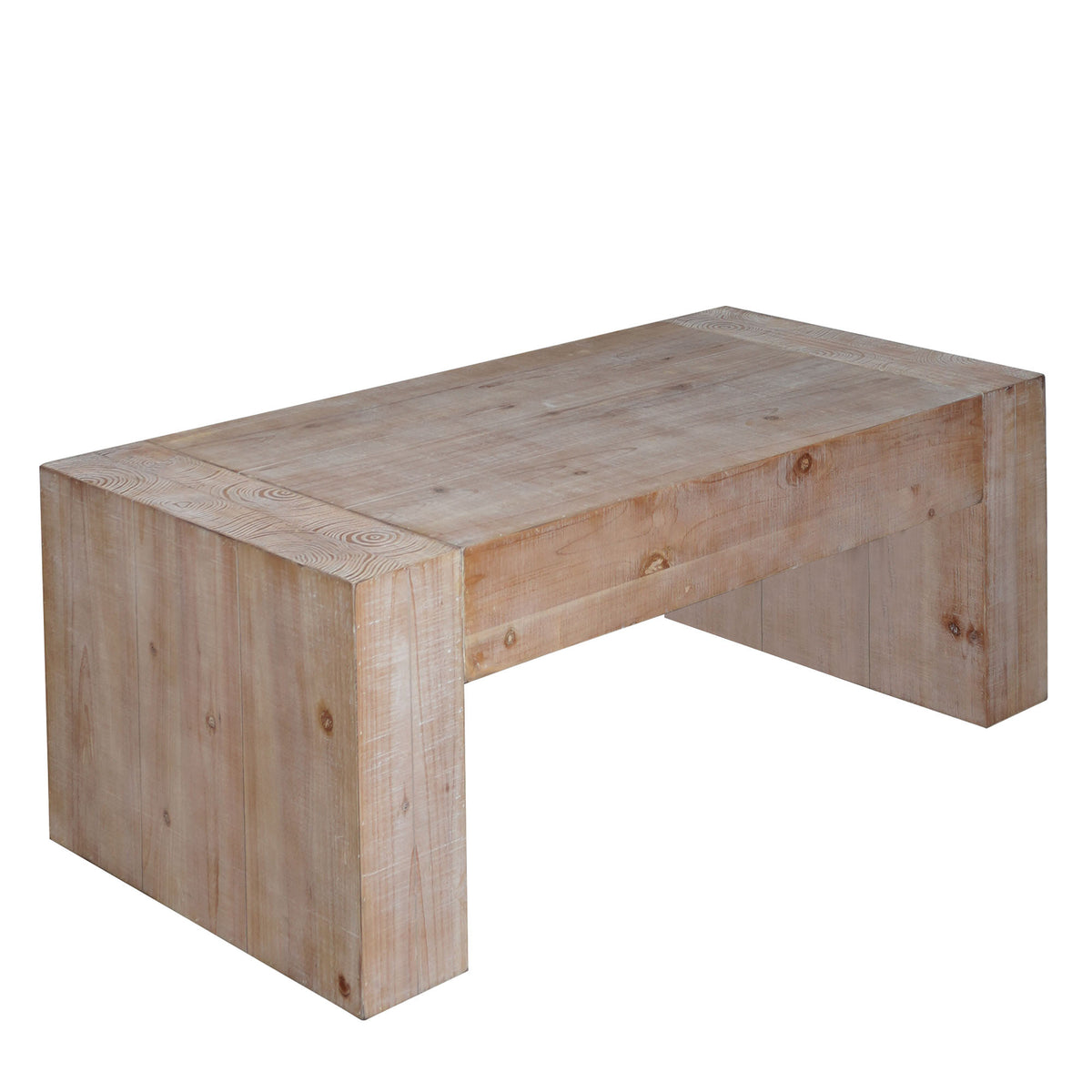 Whitewashed Natural Rustic Block Leg Rectangular Coffee Table, 49 in