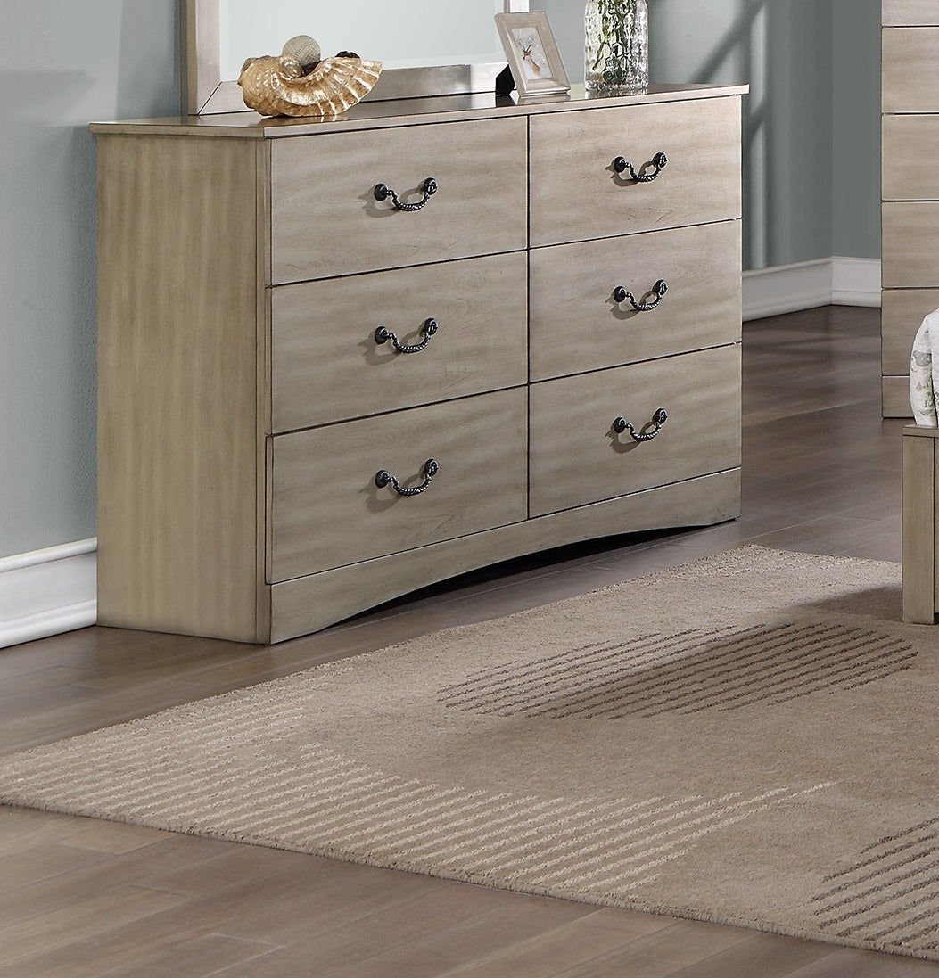 6-Drawer Dresser in Antique Silver, Solid wood