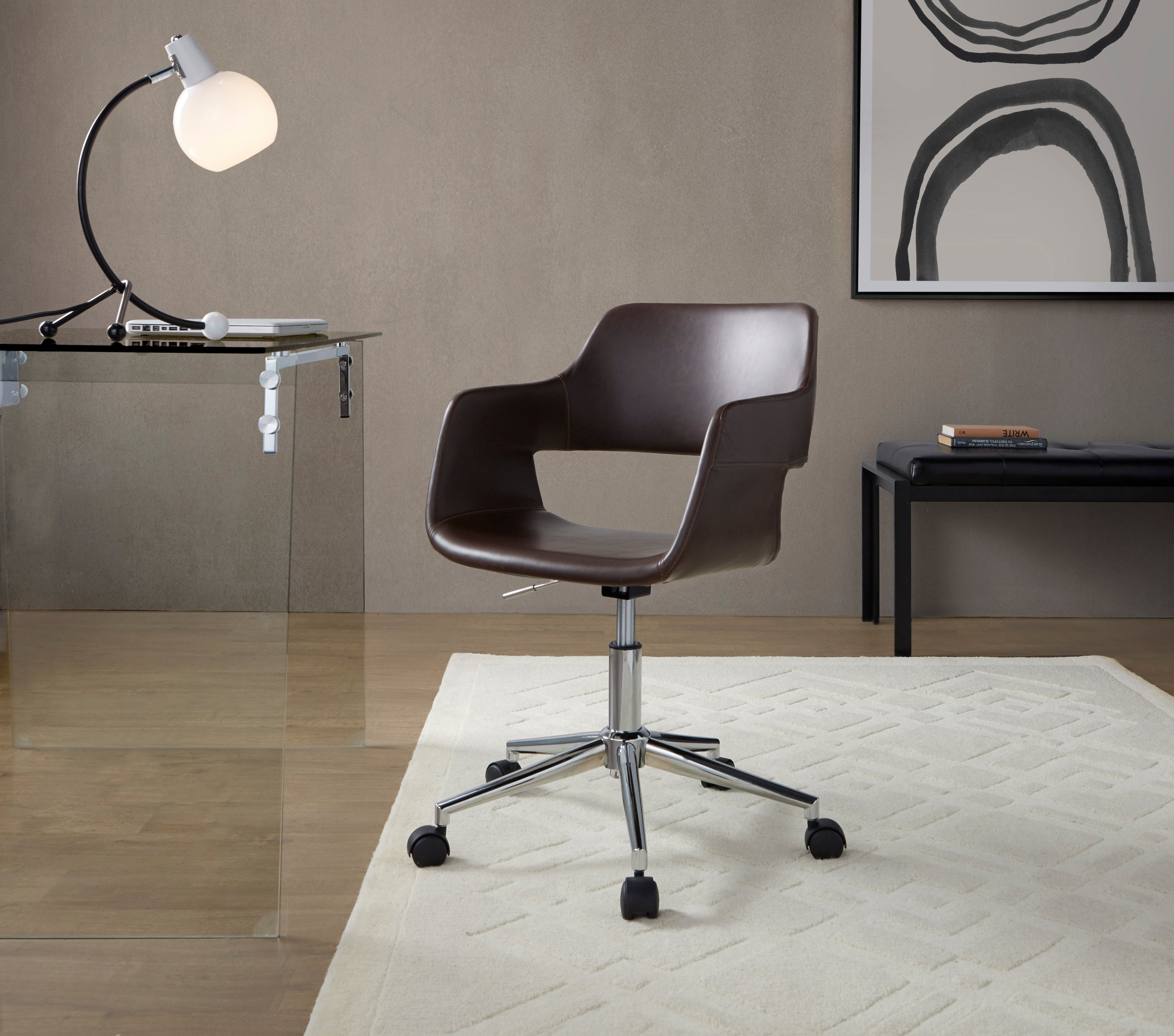 Espresso Vegan Leather Office Chair with Chrome Base, Swivel, 250 lb