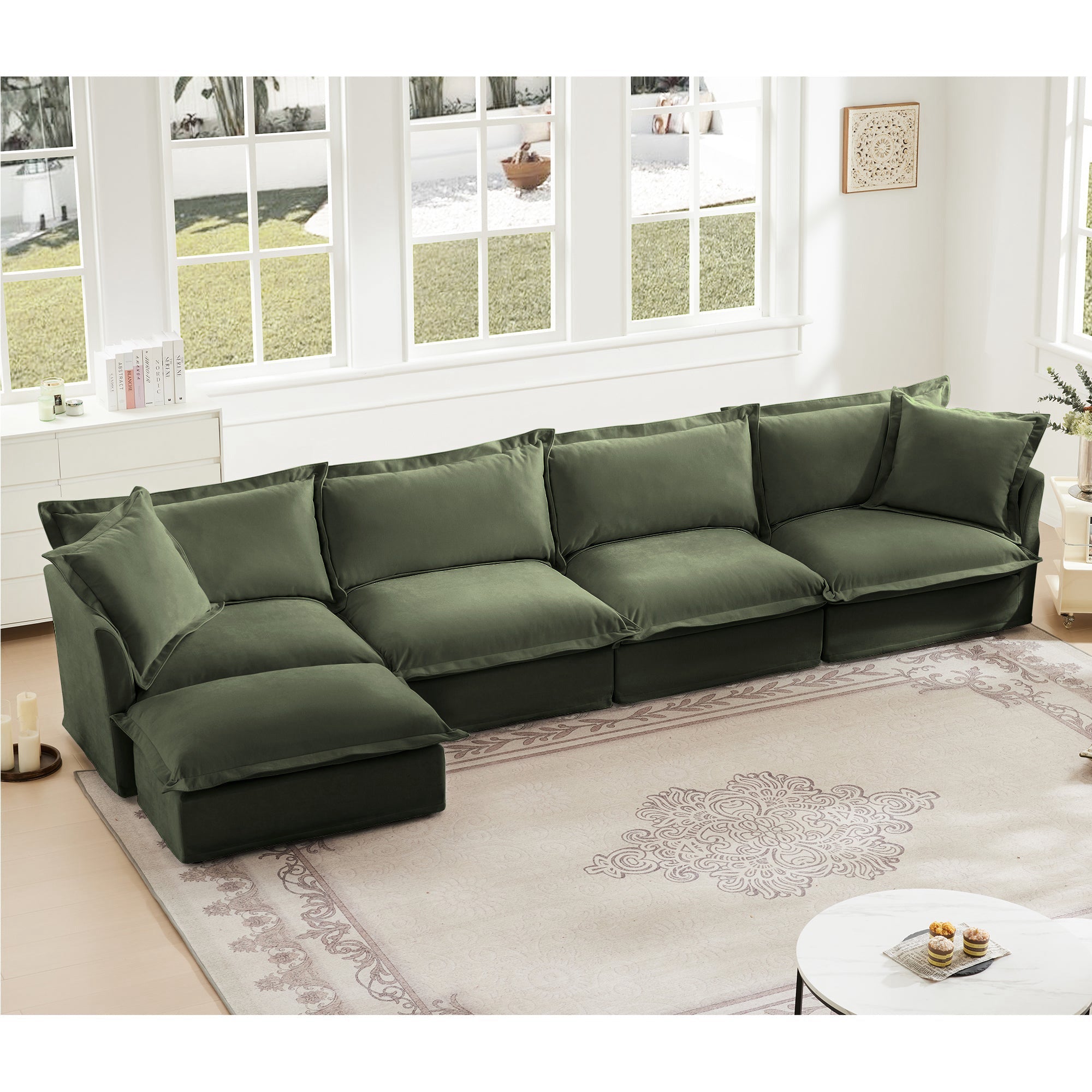 Fluffy 4-Seat Modular Sofa in Chenille Olive #OttOnly_1 #Fabric_Chenille Olive