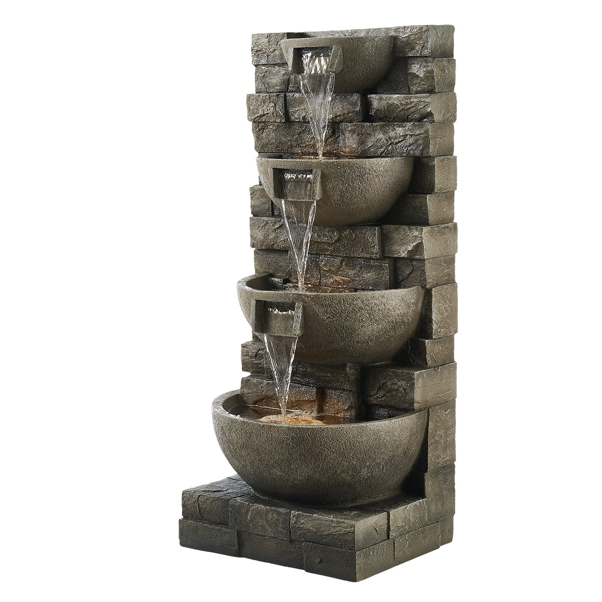 Dark Gray Resin Outdoor Water Fountain, 35.6 in Tall
