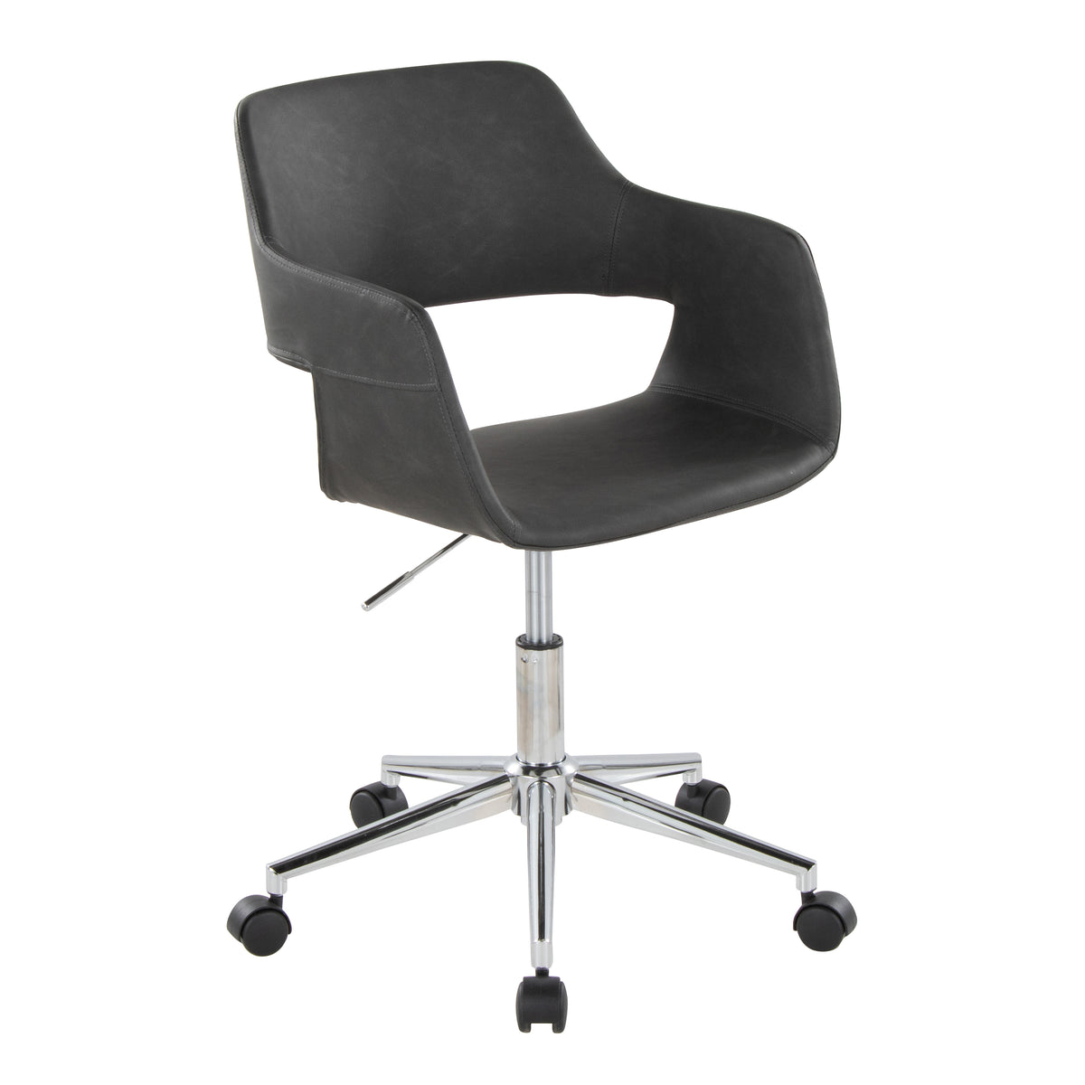 Gray Vegan Leather Office Chair with Chrome Base, Swivel, 250 lb
