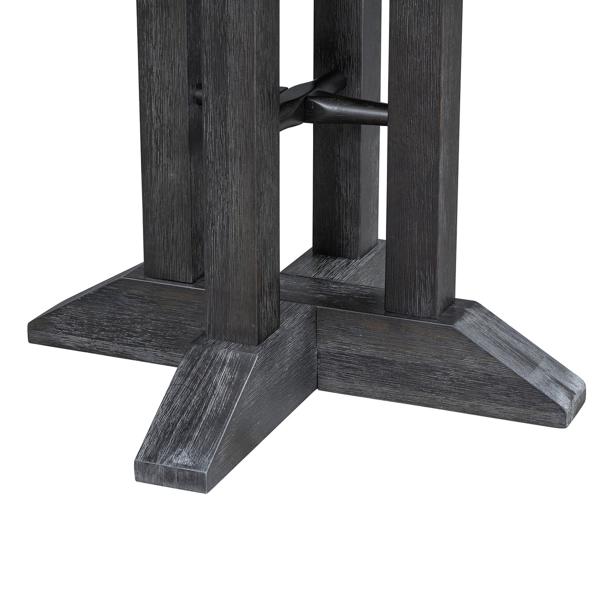 Close-up of the dark double-column pedestal base and feet