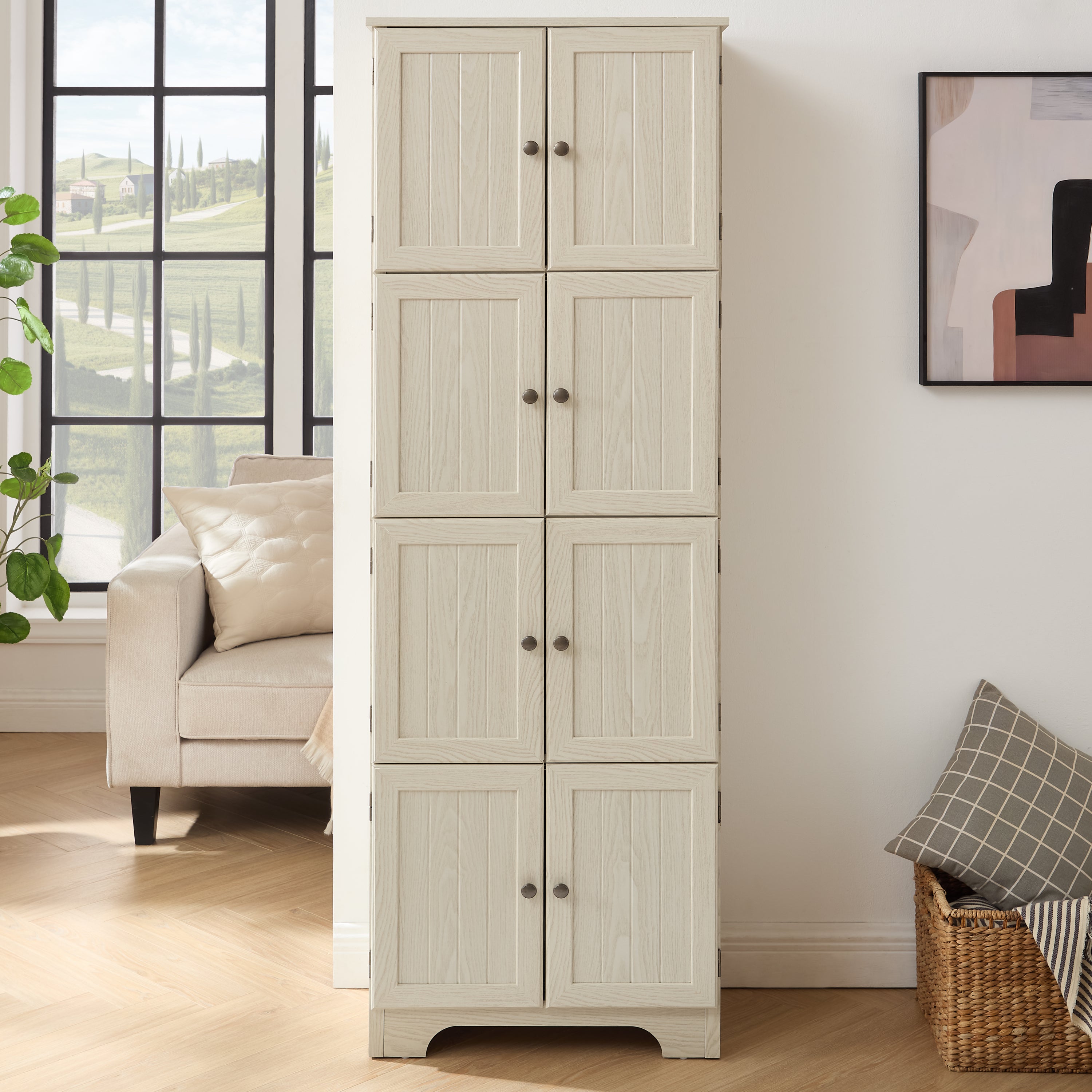 Storage Cabinet, 8 Doors, 72.4 in Tall, White