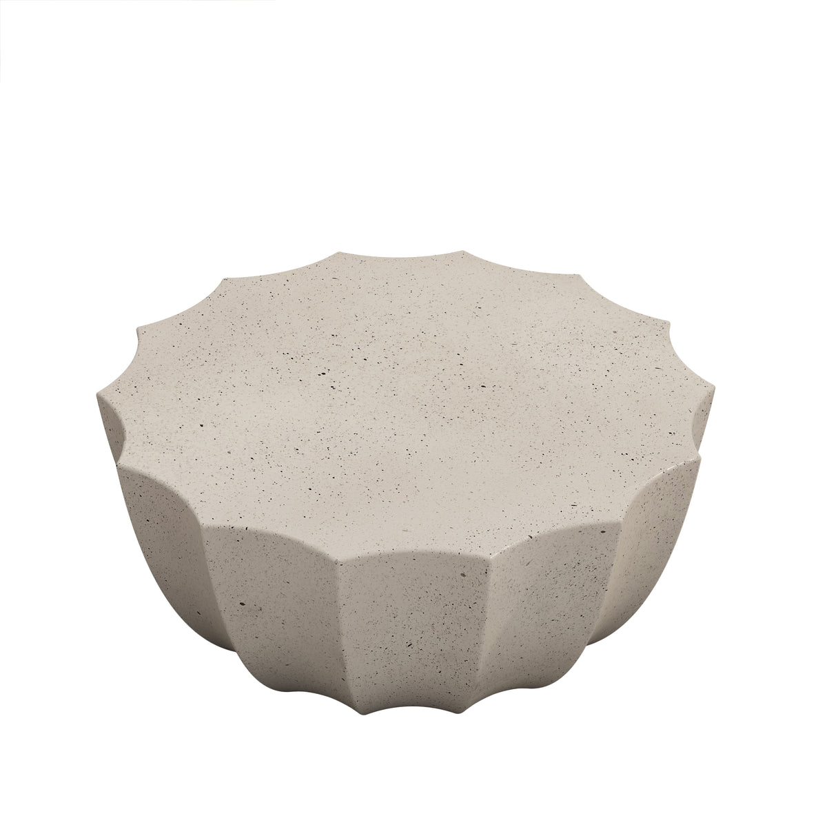 Cream Concrete-Look Scalloped Drum Coffee Table, 35.4 in