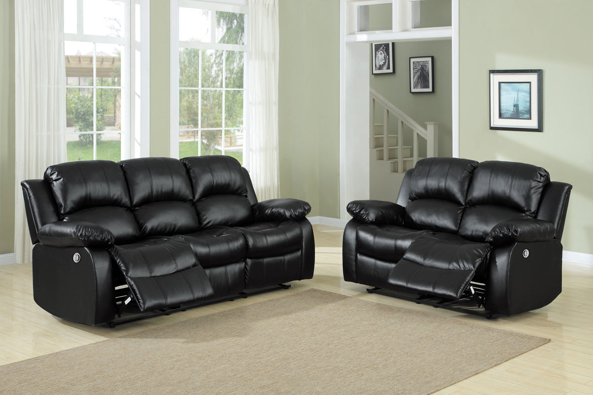 Black Vegan Leather Reclining Sofa and Loveseat Set