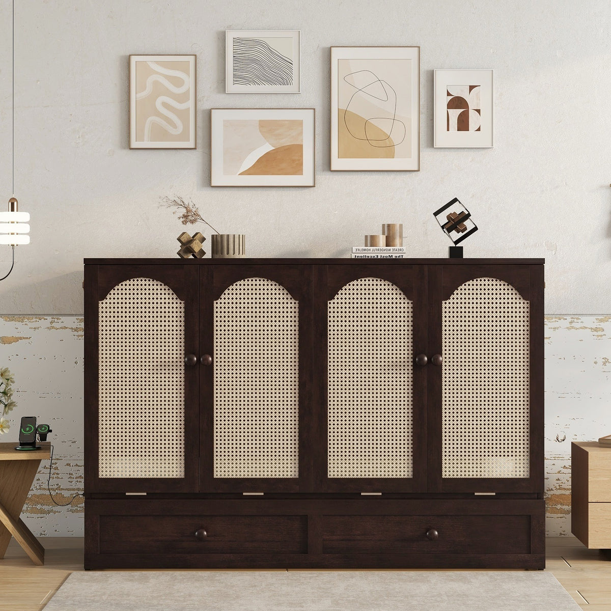 Queen Murphy Bed Cabinet with Power Station, Espresso