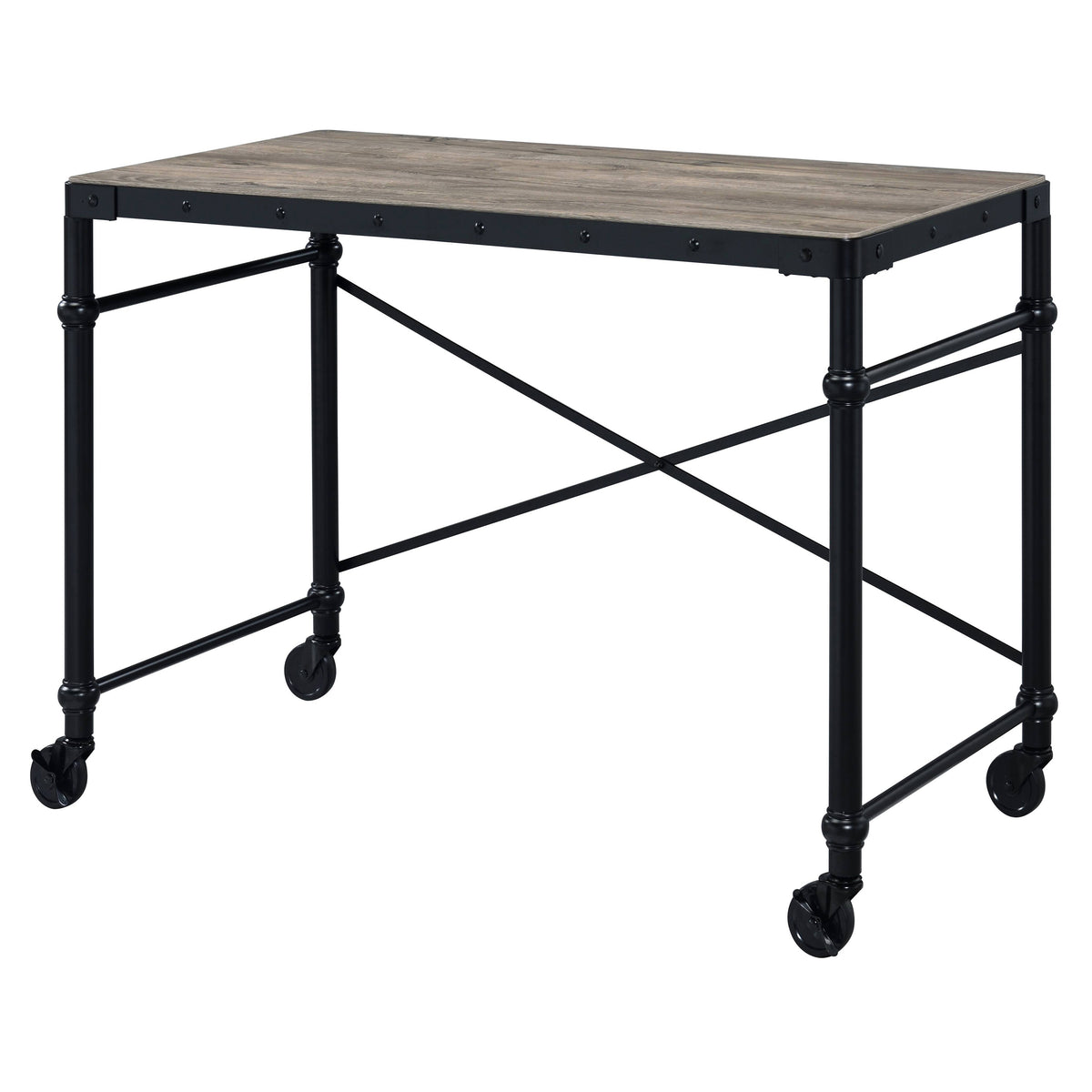 Rustic Writing Desk, Rolling, 47.5 in, Oak