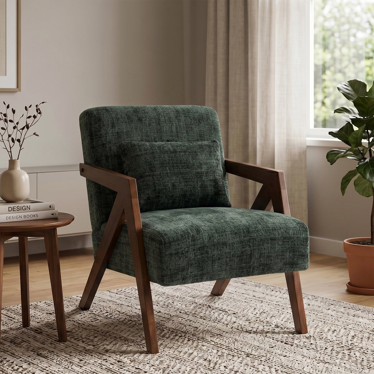 Dark Green Chenille Accent Chair