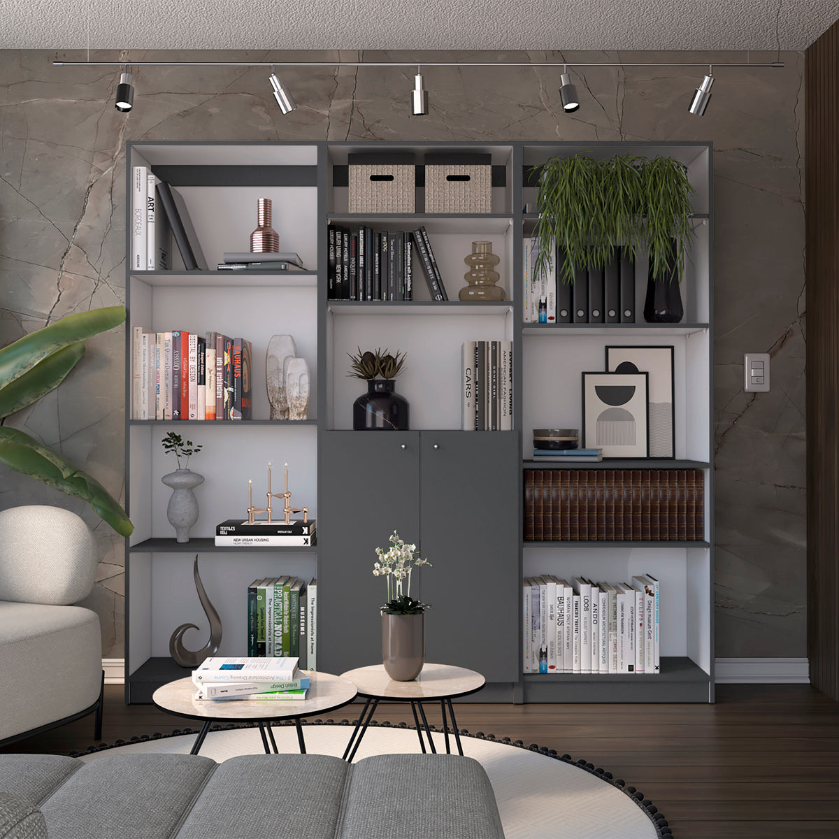 Bookcase, 2 Doors, 74.1 in, Dark Gray