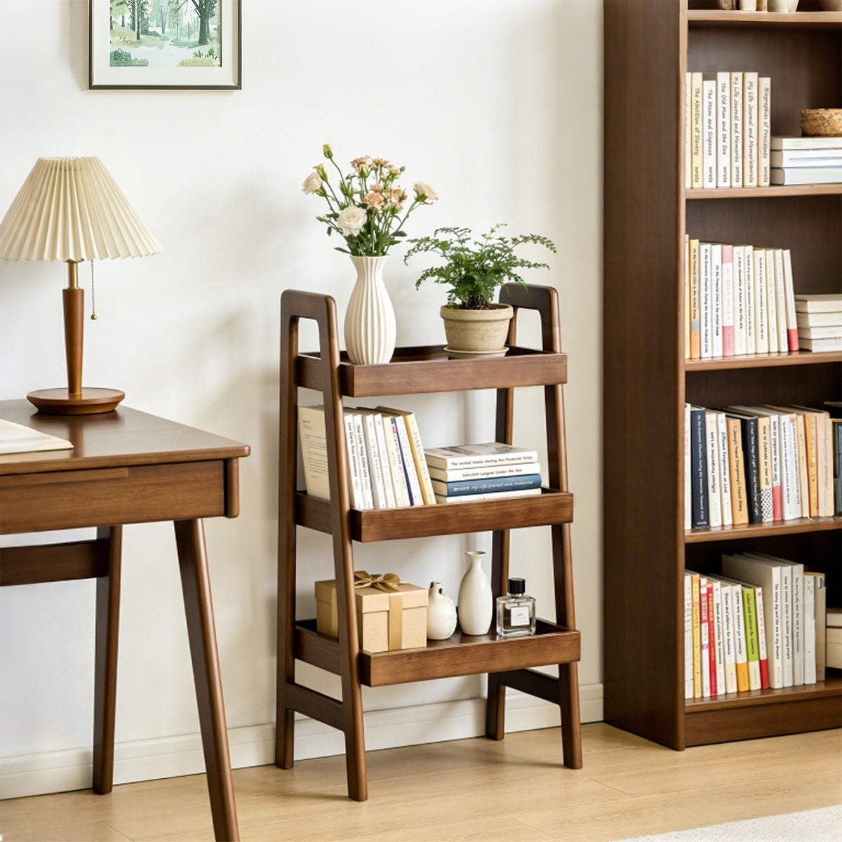 Ladder Short Walnut Bookcase, 17.7 in Wide