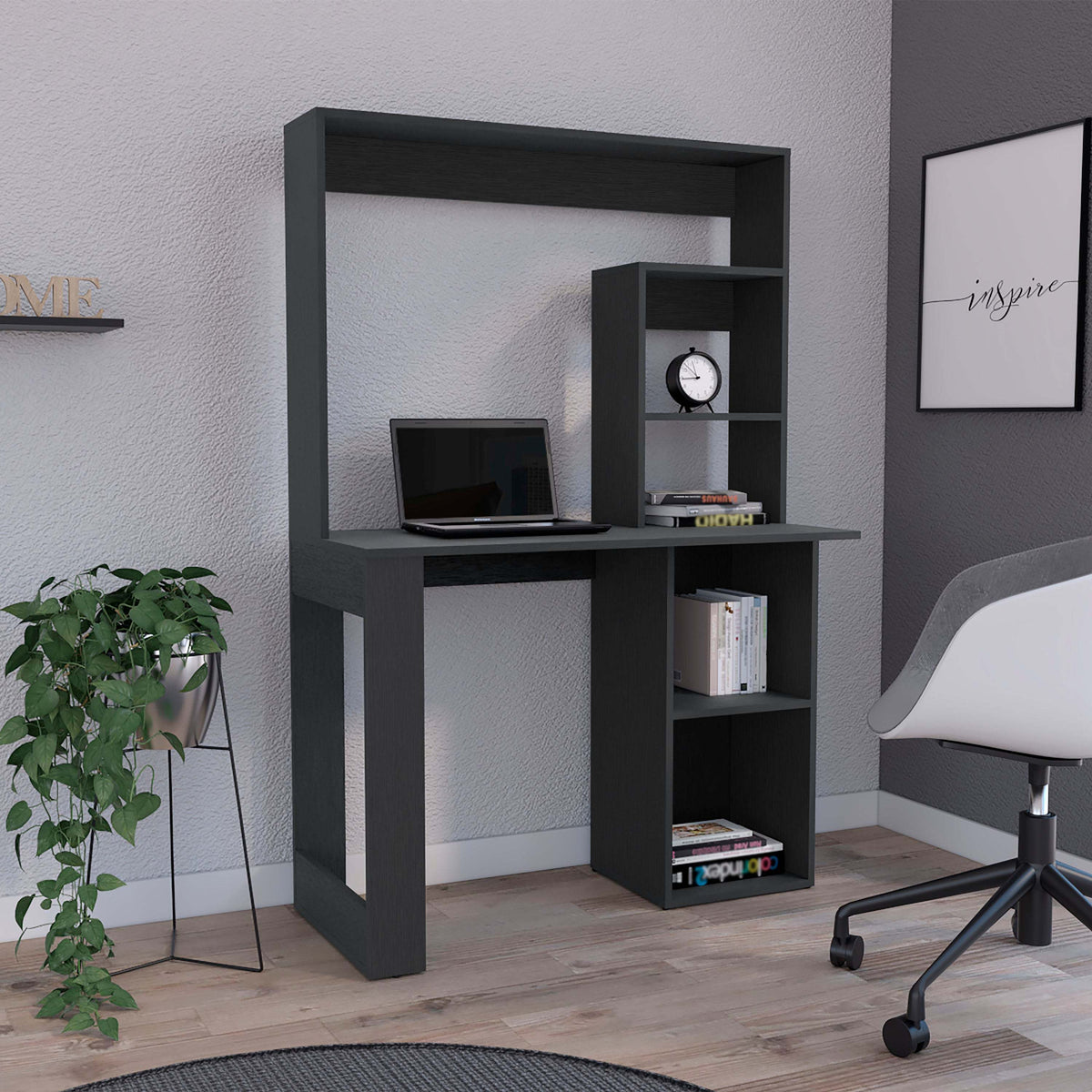 Computer Desk with Hutch, 38.8 in, Black