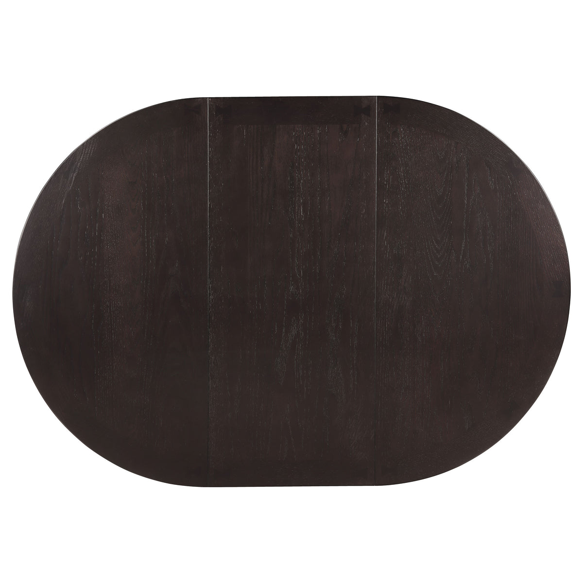 Overhead view of the espresso oval tabletop