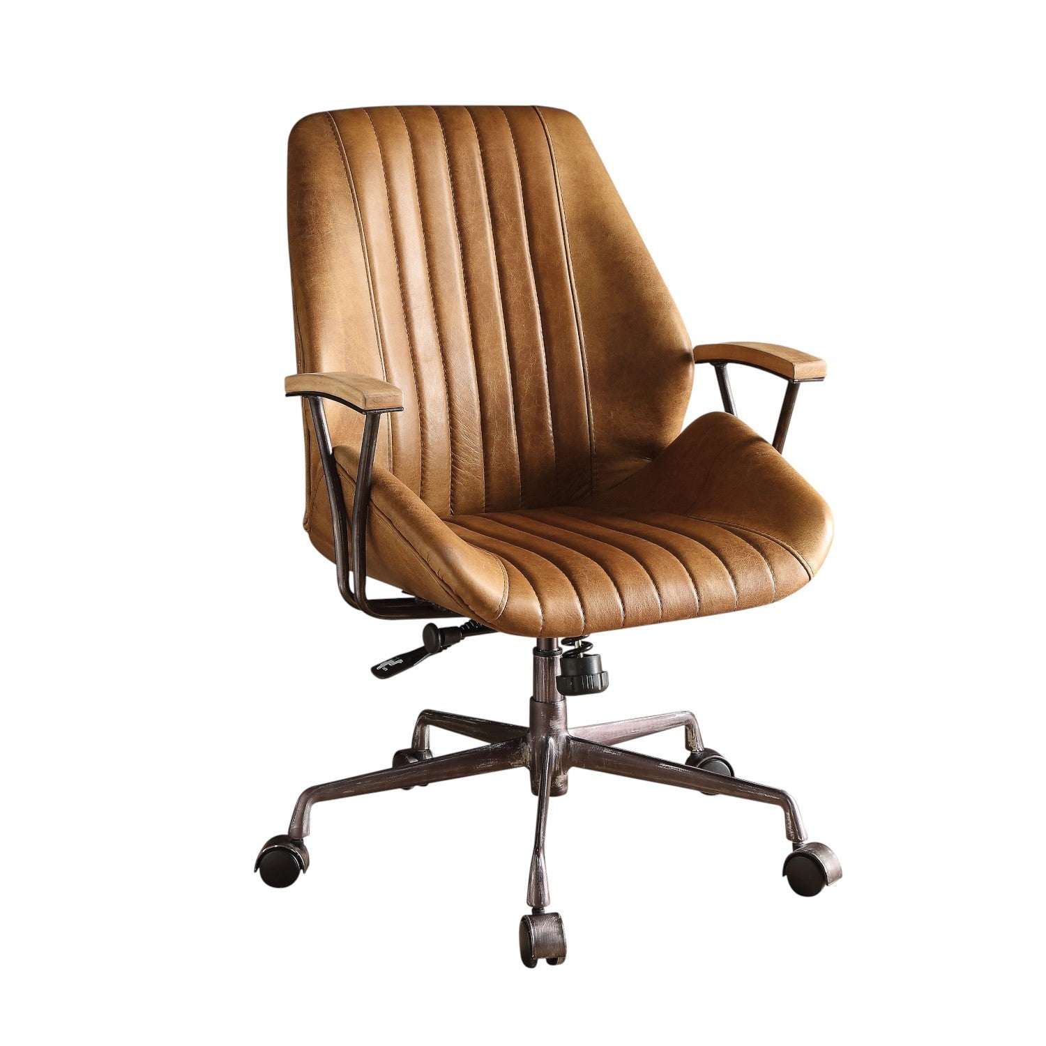 Coffee Top Grain Leather Office Chair, Height Adjustable, 220 lb