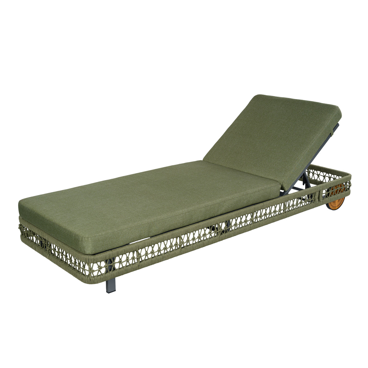 Dark Gray Metal Adjustable Outdoor Chaise Lounge with Cushion