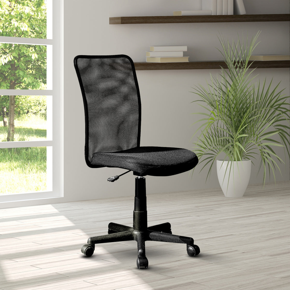 Black Mesh Office Chair, Height Adjustable, 150 lb, 34.5 in Tall