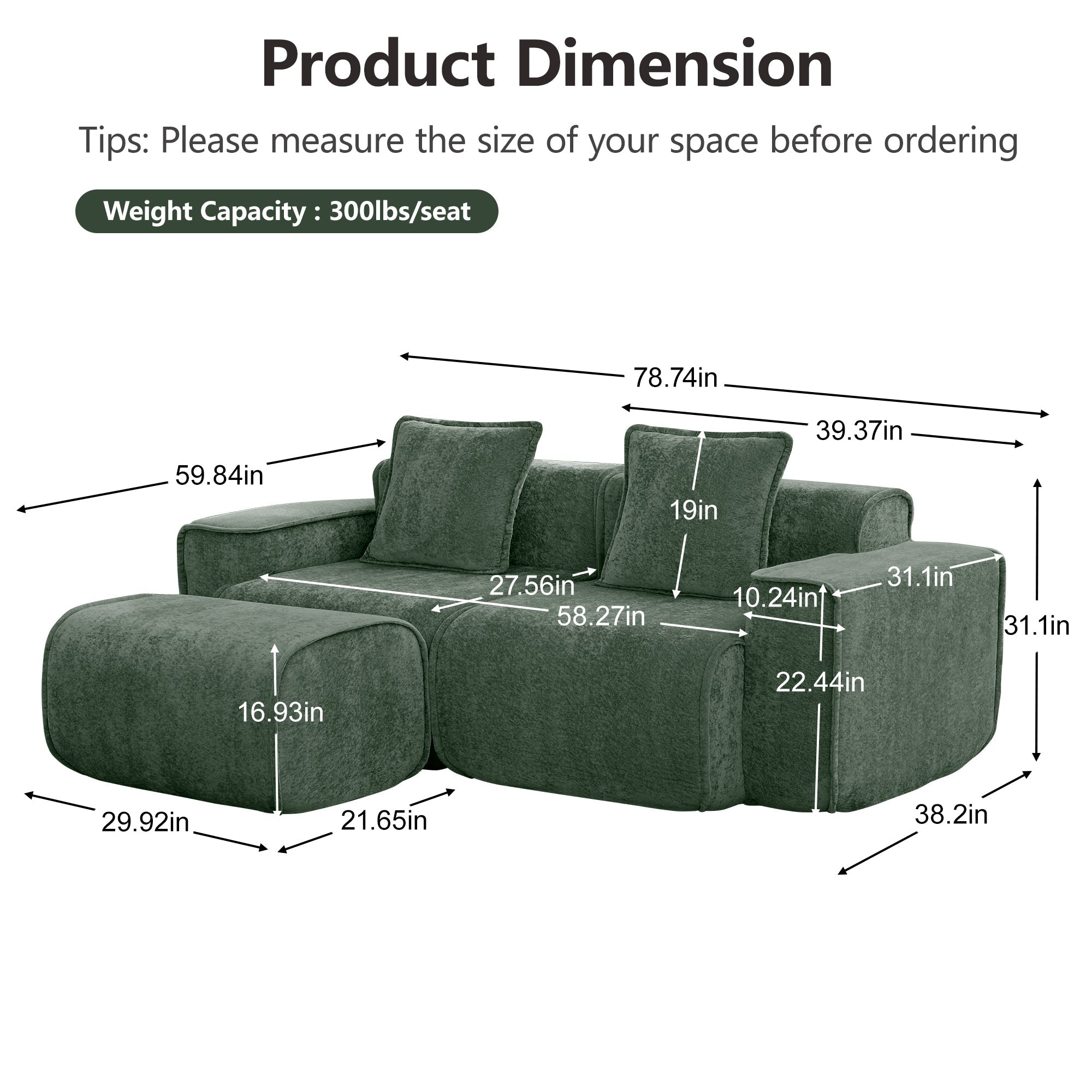 Seneca 2-Seat Boneless Couch in Olive #OttOnly_1 #Color_Olive