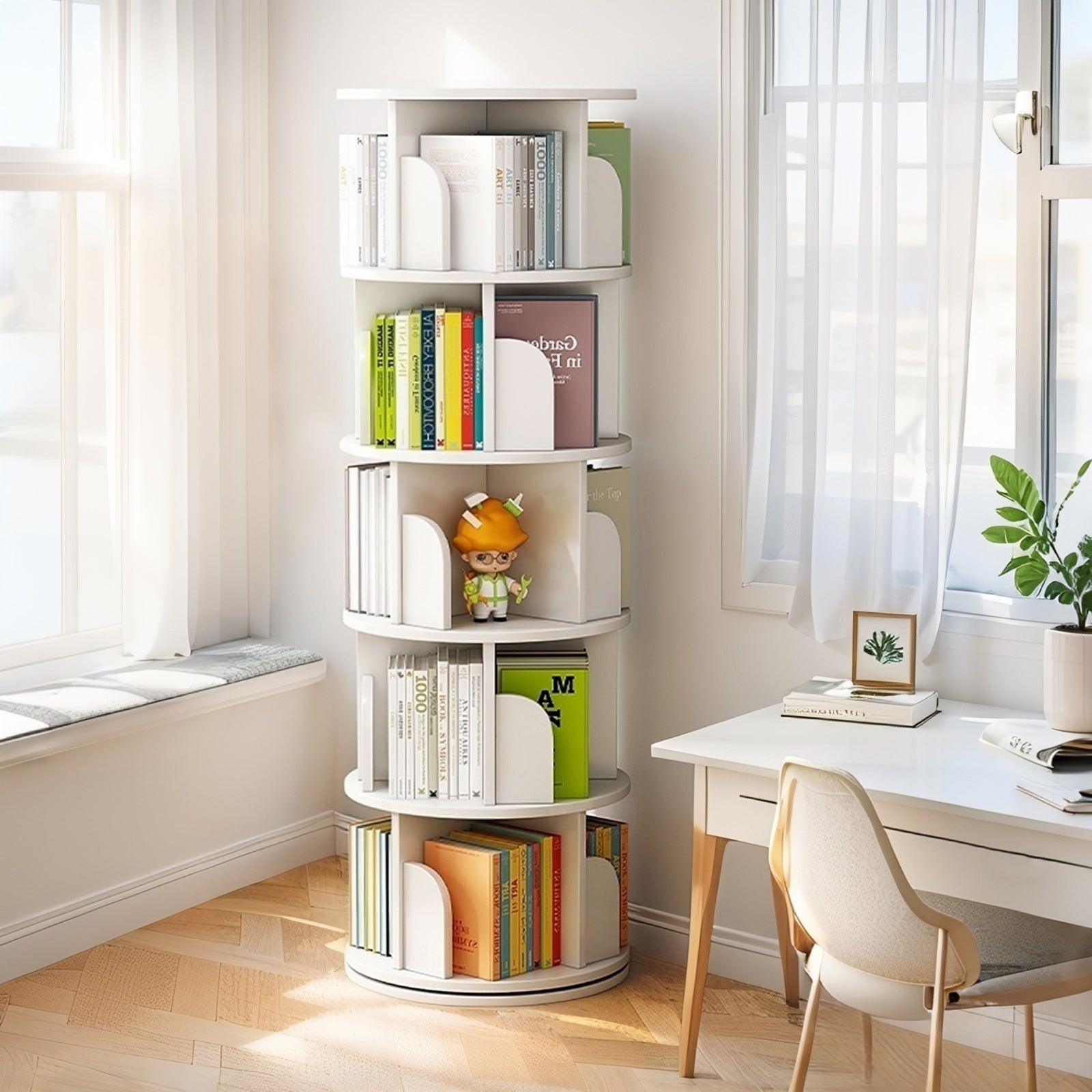 Bookshelf, 5 Shelves, 61.8 in Tall, White