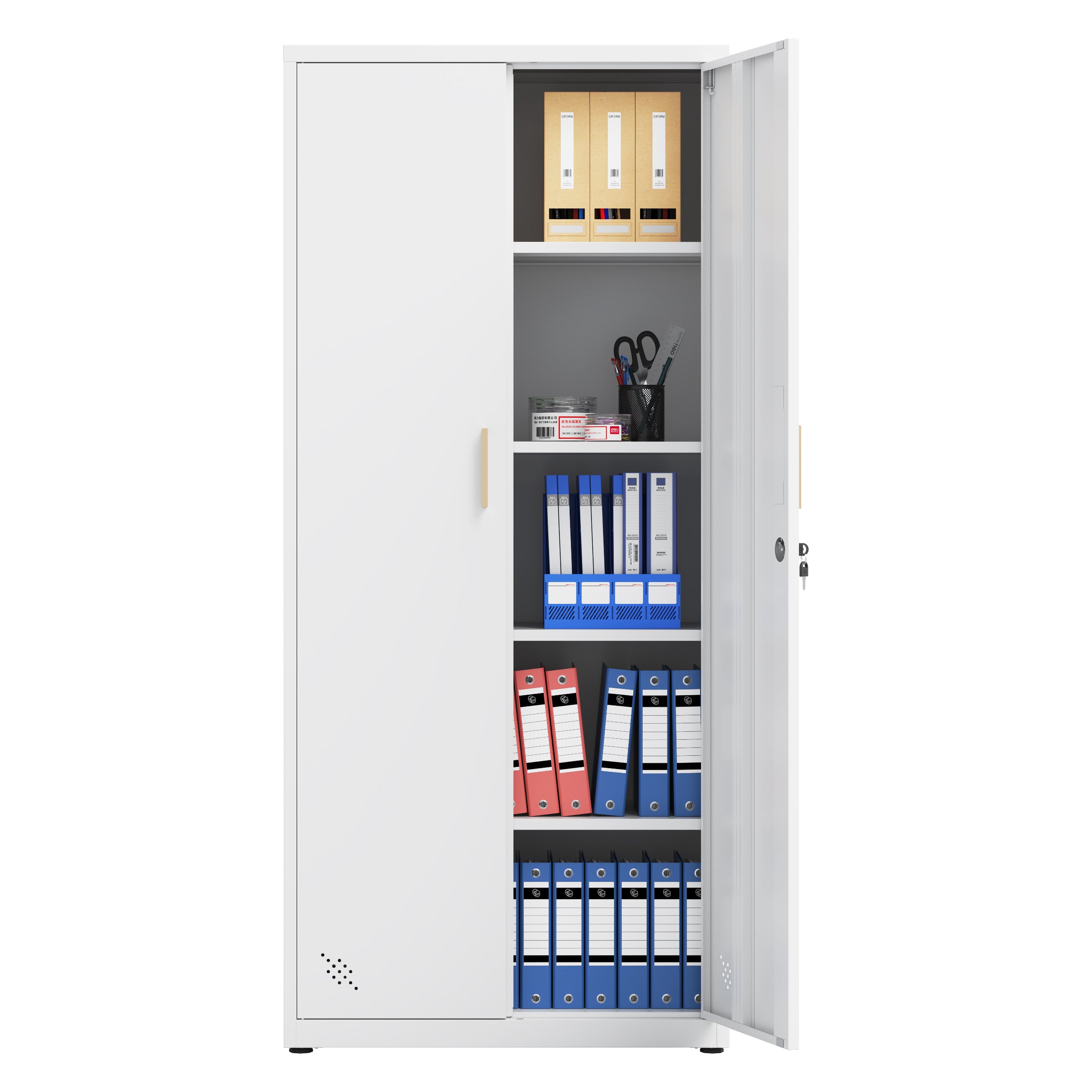 Steel Storage Cabinet, 2 Doors, Locking, 68.9 in Tall, White