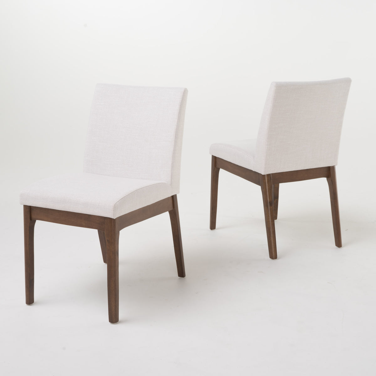 Mid-Century 5-Piece Dining Set, Walnut Table, 4 Beige Chairs, Seats 4