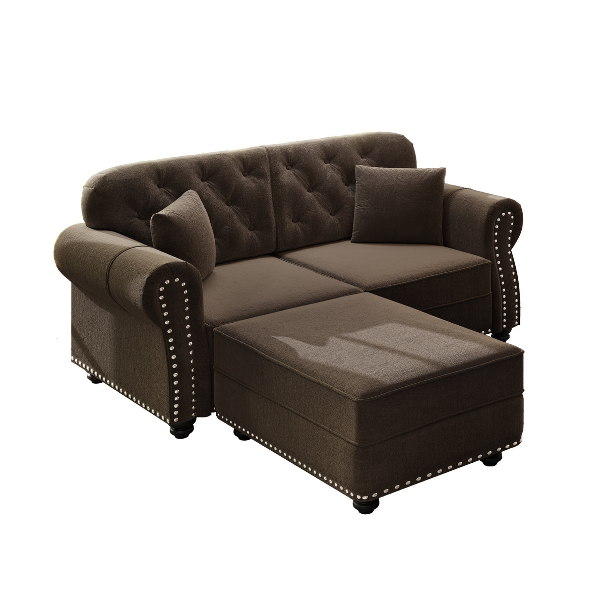 Brown Velvet 2-Seat Tufted Chesterfield Sofa, 63 in Wide