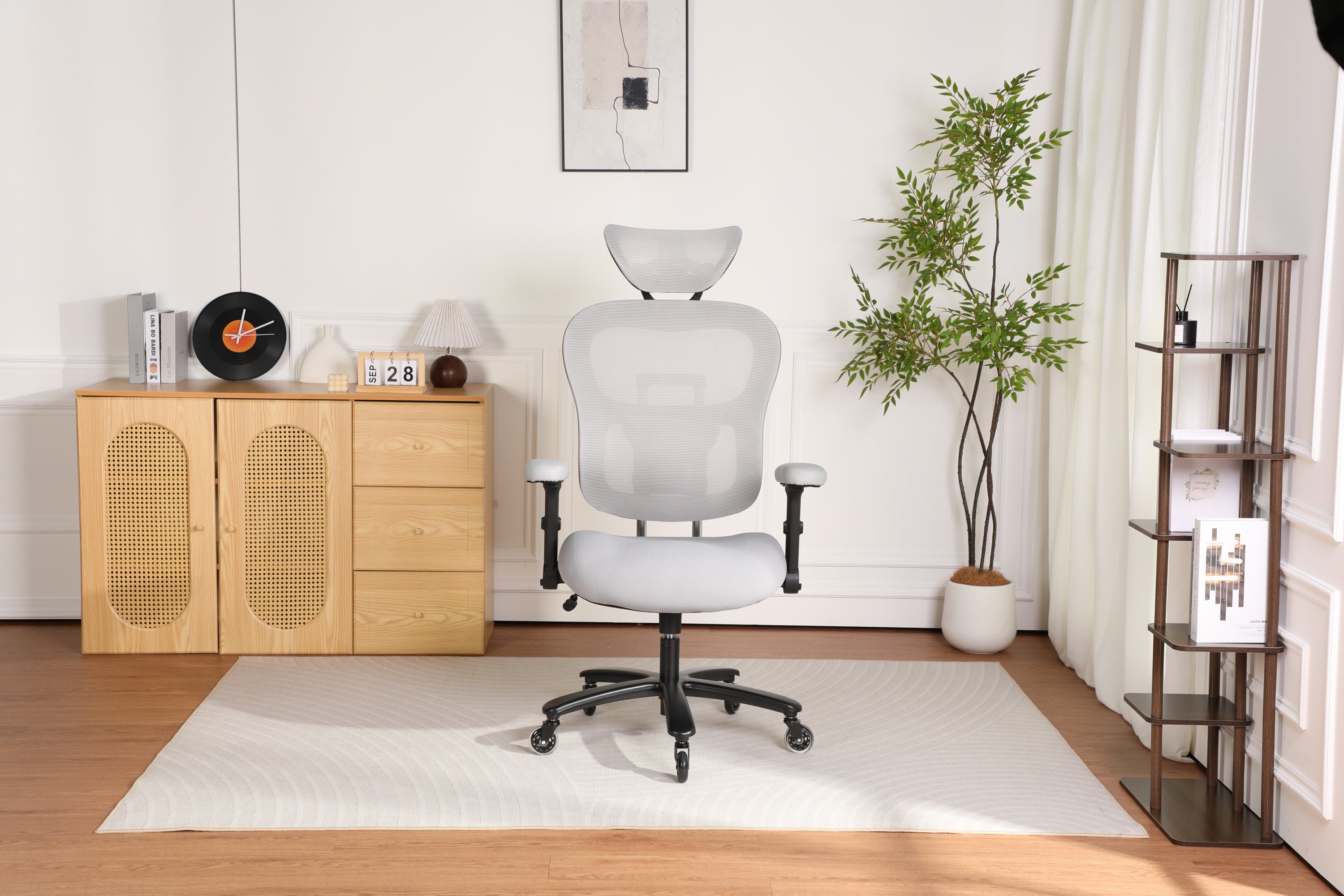 Gray Vegan Leather Office Chair, Height Adjustable, Reclining, 500 lb