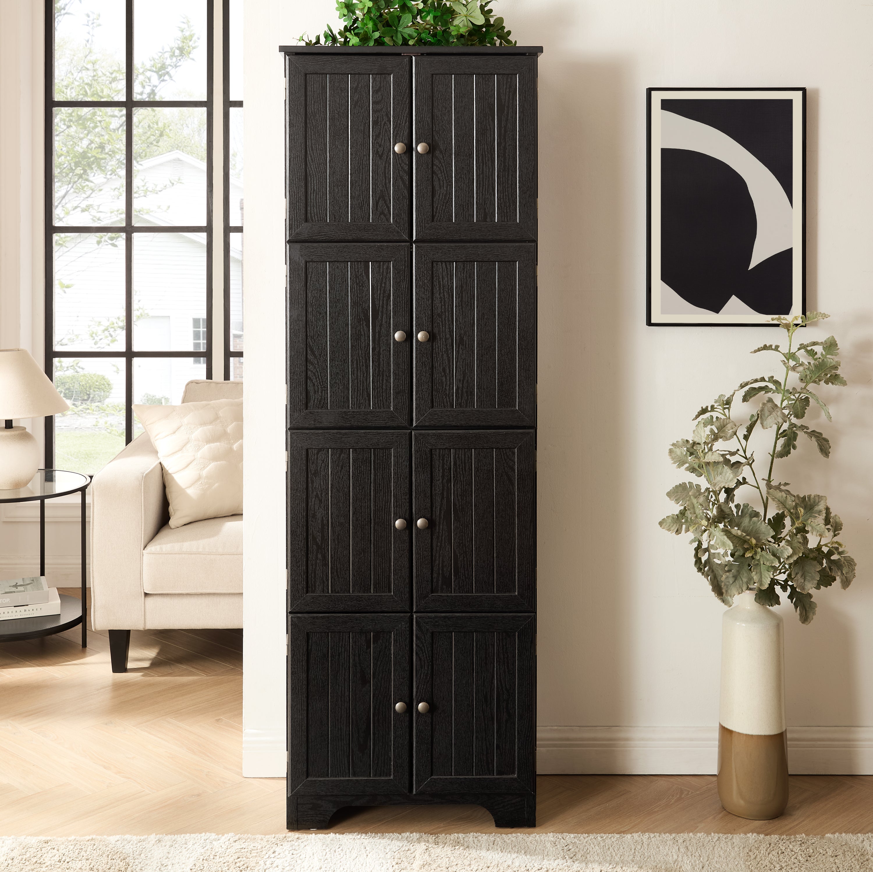 Storage Cabinet, 8 Doors, 72.4 in Tall, Black
